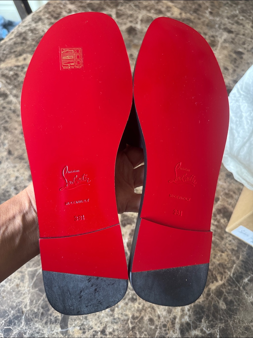 Christian Louboutin cl mule flat black leather logo sandal sz 38.5 - Picture 8 of 10